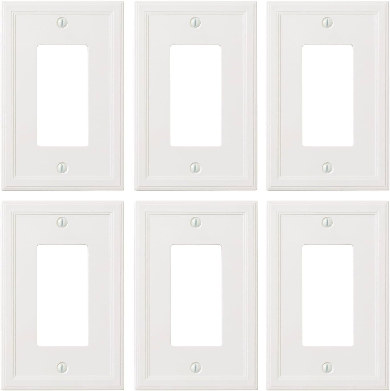 Questech Light Switch Covers, Insulated Single Rocker Wall Plates for Electrical Outlets, 1-Gang Single Decorator GFCI Switch Plates Standard Size, Decorative Cornice, White, 6 Pack