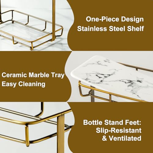 Bathroom Organizer Countertop Perfume Organizer Makeup Organizer Cosmetics Storage Display Rack Vanity Tray Dresser Stainless Steel Gold Shelf White Marble Ceramic Tray