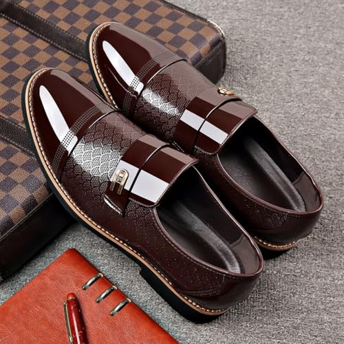Image of Men's Classic Business Dress Shoes, Oxford Work Formal Shoes, Patent Leather Slip-On Loafers Wedding Dress Shoes