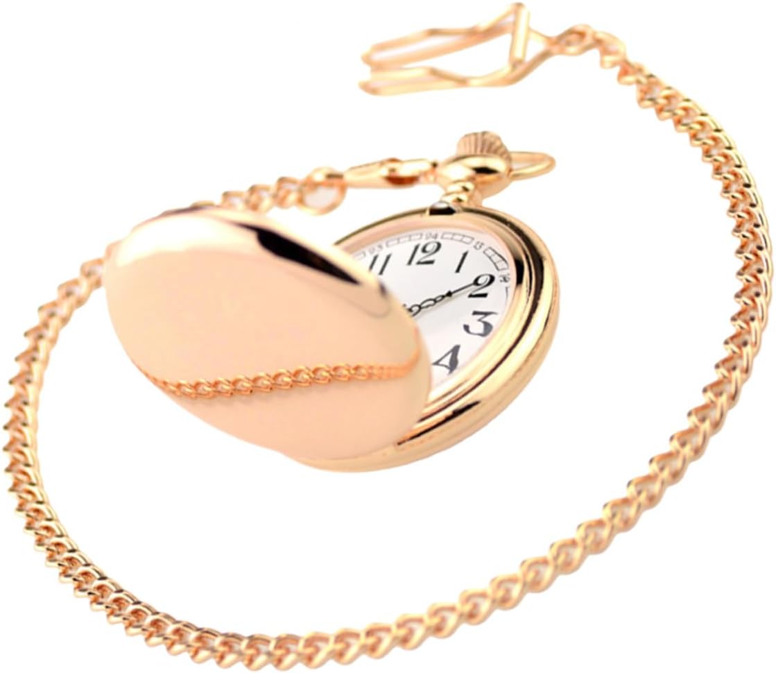 Vintage Rose Gold Hanging Pocket Watch Double-Sided Polished Clamshell Retro Mechanical Timepiece for Men Women Students Alloy with Lightweight Design