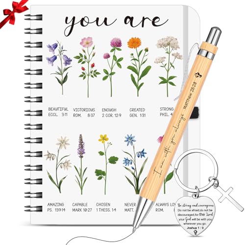 Sinmoe 3 Pcs Christian Gifts for Women Included Bible Verse Coil Notebook Inspirational Pen and Cross Keychain Religious Gifts for Birthday Church Christmas