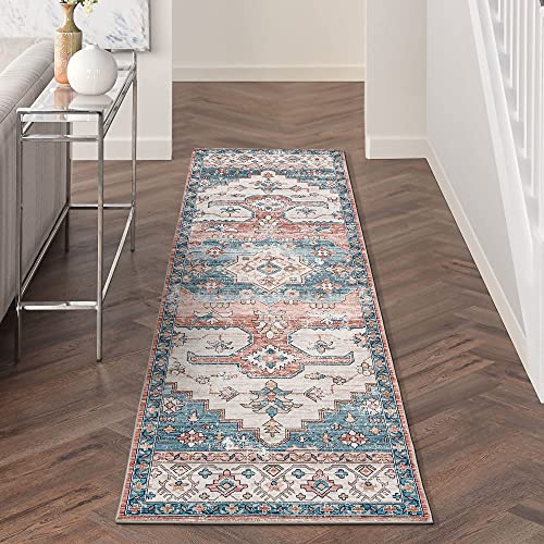 Decomall Kitchen Runner Rugs, Vintage Distressed Carpet Runner For Hallway 9 Feet Long, Soft Printed Rug Orange Blue Beige, 2.5X9Ft, Floor Covering For Foyer Corridor Walkway Entryway #TOP24