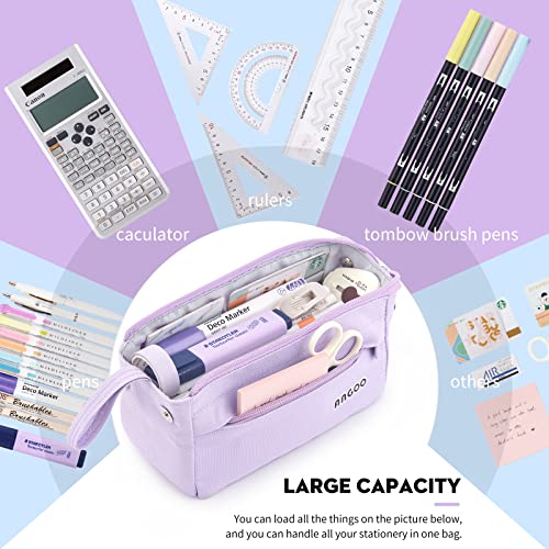 Angoobaby Large Capacity Pencil Case Durable Pen Pouch Portable Pencil Bag With Handle For School Teen Girl Boy Men Women Adults Purple #TOP3