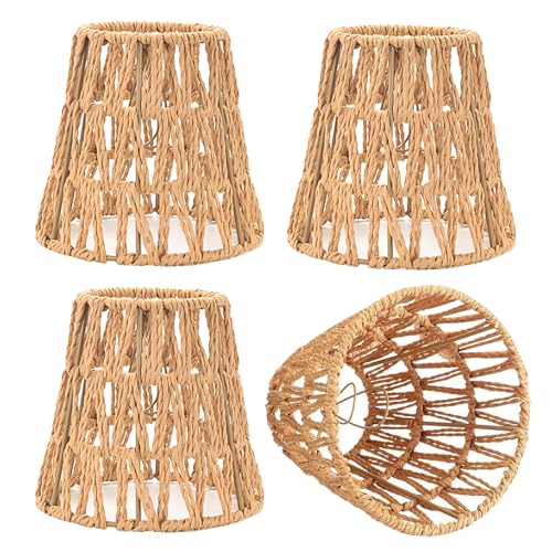 4 Pièces Abat-Jour En Rotin Naturel, Abat Jour Rotin Naturel Boho, Petits Abat-Jours Bohème En Rotin Ø15 Cm, Abat Jour Plafond, Vintage Pour E26 E27...