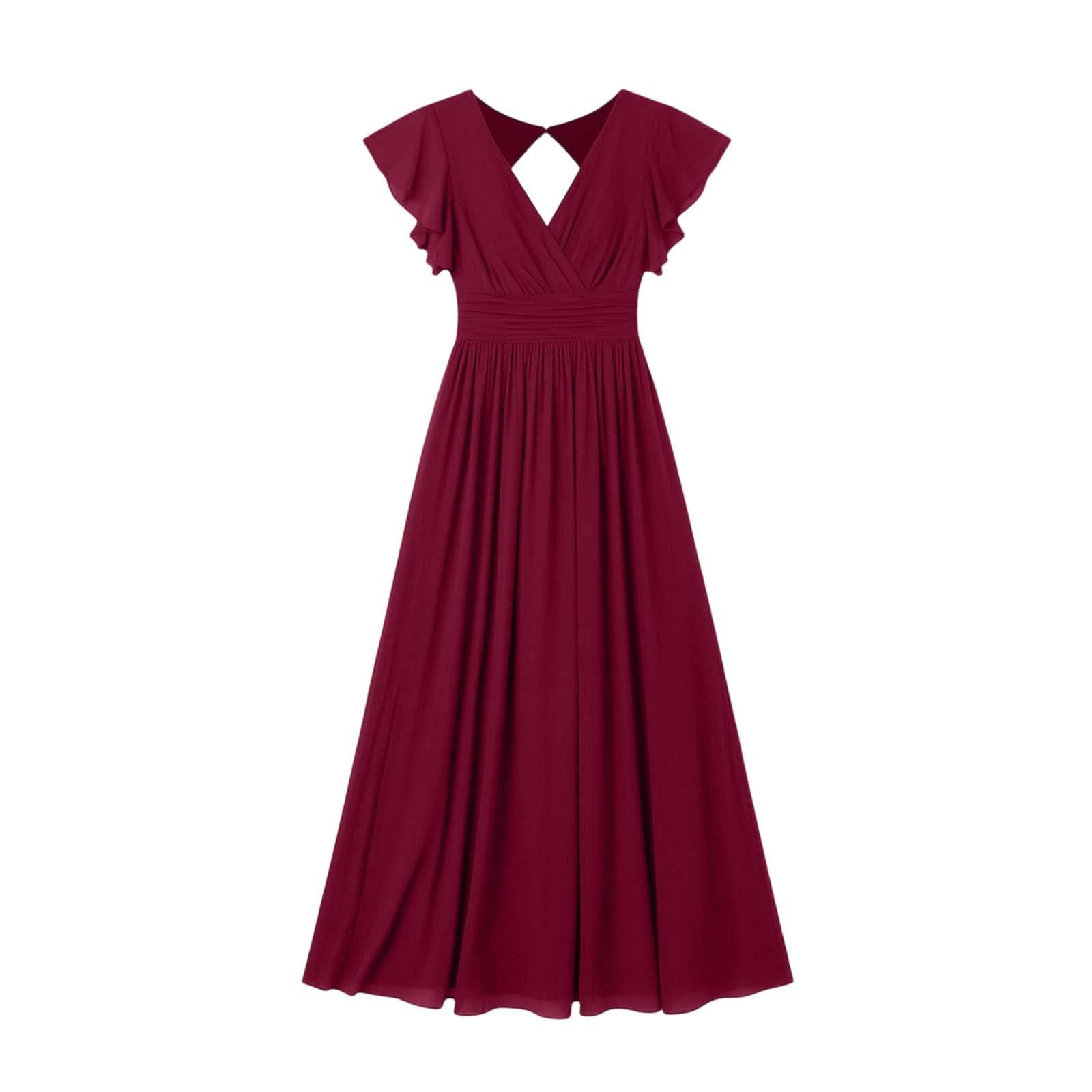 Vestido de noche para mujer, largo, elegante, de gasa, para bodas, con cuello en V, línea A, vestido de baile, vestido de dama de honor, vestido de dama de honor, vestido de fiesta, vestido de fiesta