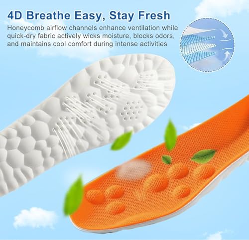 Image of 4D Cloud Insoles Men, Memory Foam Insoles for Women, Comfort and Breathable Plantar Fasciitis Insole, Shoe Inserts with Arch Support, Trim to Fit All Shoe Types (1Pair-Orange, Men 7-8 /Women 8.5-9.5)