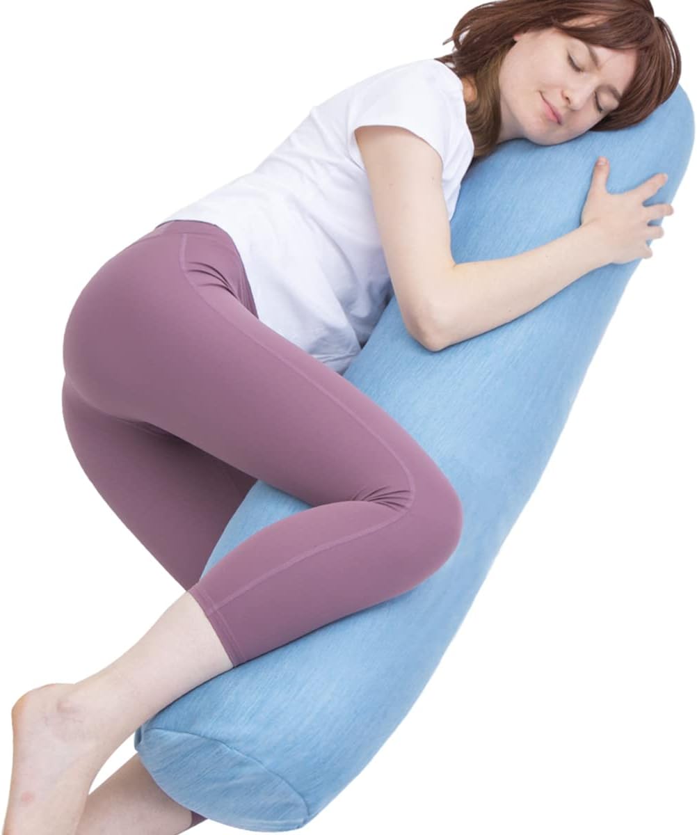 1 MIDDLE ONE Body Pillow, Bolster Pillow with Cooling Cover, Long Round Roll Cylinder Pillow for Bed, 47" x 7.87", Blue