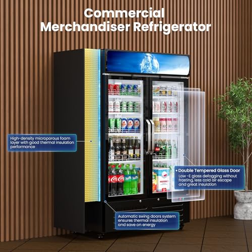 Mojgar 28 Cu Ft Commercial Merchandiser Refrigerator for Beverage,Glass Door Upright Display Fridge with Front LED Light,Large Freestanding Business Cooler for Shop,Restaurant,Apartment,etc
