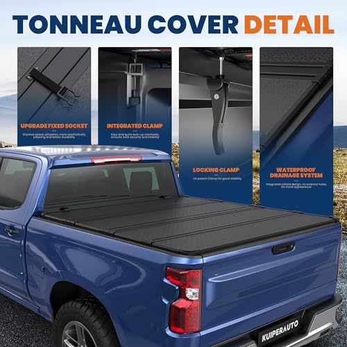 KUIPERAUTO 5.8FT Quad Hard Truck Bed Tonneau Cover Compatible for 2019-2025 Chevrolet Silverado GMC Sierra 1500 (2019 New Body) - 69.6 inch - W/o Multi-Flex Tailgate and Carbonpro - Thumbnail 4