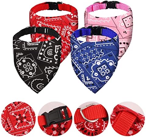 4 Pack Dog Bandanas,Pet Triangle Bibs,Boho Scarf Collar Kerchief,Adjustable Strap Neckerchief Set,Washable Pet Costume Accessories for Small Medium Large Girl or Boy Dogs Cats Puppy Decoration Supply
