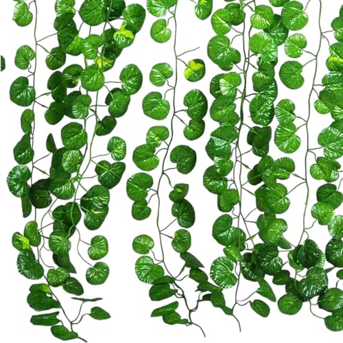 Image of Go Hooked Artificial Hanging Creeper for Home Decor (Pack of 24, 7 Ft) | Green Pilea Coin Leaf Garland with 3x3 cm, 72 Leaves Each | Plastic Decorative Creeper for Balcony, Walls, Garden Decoration