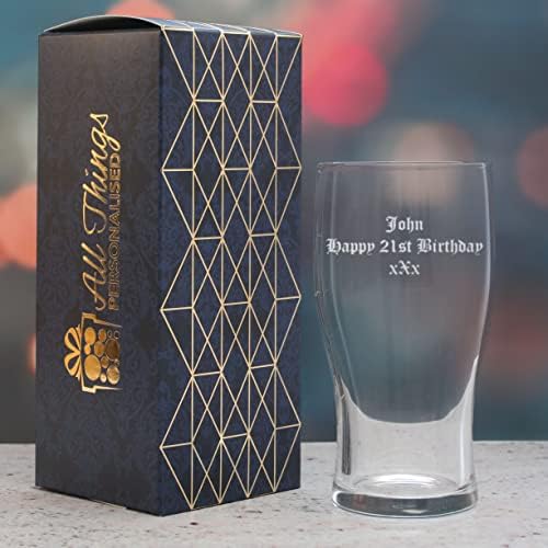 Personalised Engraved Pint Glass, Personalise with Any Message for Any Occasion, Stylize with a Variety of Fonts, Gift Box Included, Laser Engraved, Toughened Tulip Pint Glass