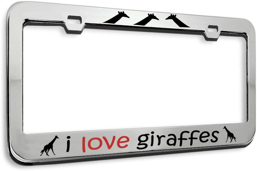 Metal License Plate Frame I Love Giraffes Giraffe Animal Metal Tag Holder Car Accessories Stainless Steel 2 Holes 1 Frame