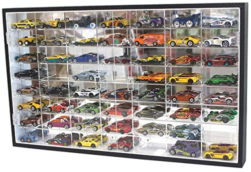DisplayGifts 1/64 Scale Toy Cars Hot Diecast Wheels Matchbox Display Case Storage Diecast Cabinet Shelf Rack for 56 Slots - 2 Doors, 23.5 X 15 X 2 inches