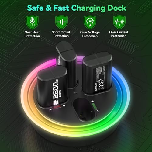 Image of ELUTENG Rechargeable Battery Pack Comaptible for Xbox One /Xbox Series X|S, 4 x 2600mAh Rechargeable Batteries for Xbox Controller LED Indicator Battery Charger Station Dock for Xbox One S /One X /Elite