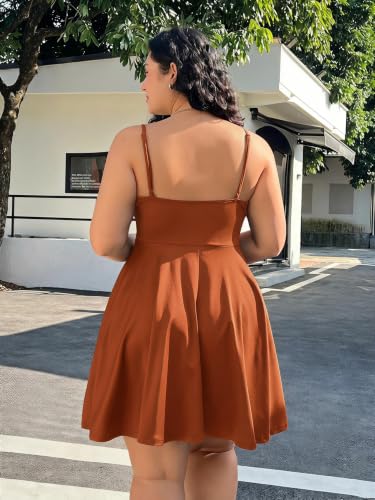Image of WDIRARA Women's Plus Size Spaghetti Strap Sleeveless Flared Hem A Line Cami Dress