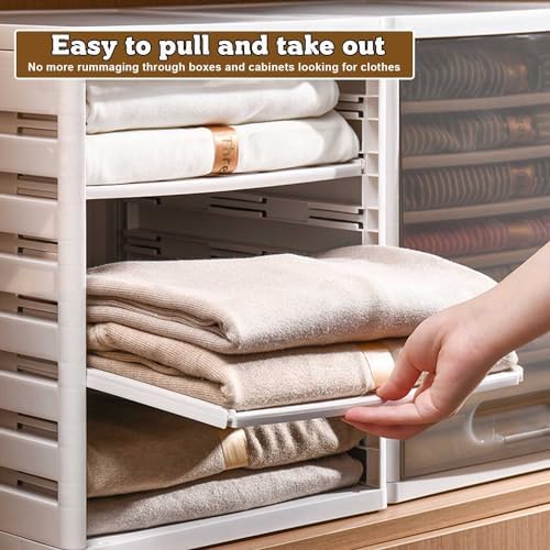 Miniatura 5 de Contenedores organizadores apilables con tapas, almacenamiento de plástico de 6 particiones para ropa plegada, organizadores de cajones, solución