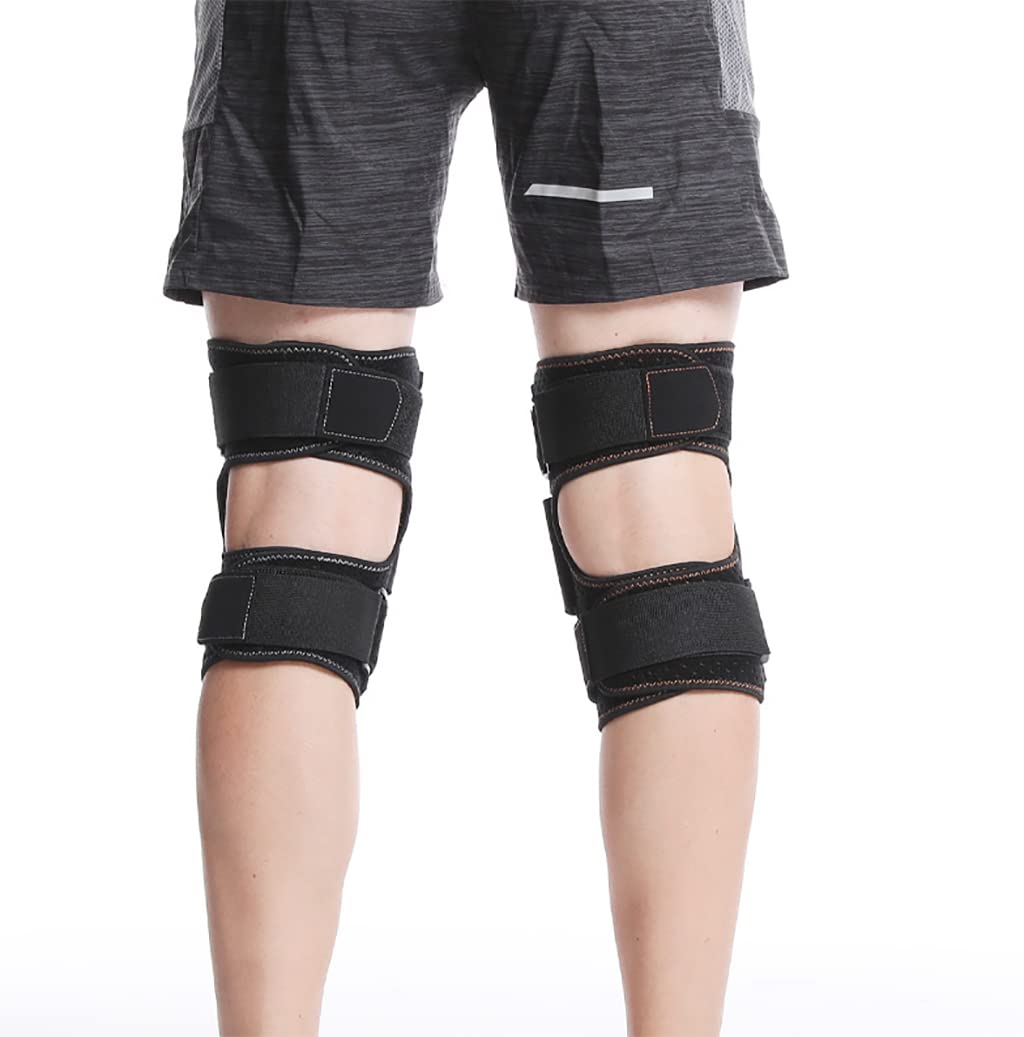 Rodillera de 2 piezas con bisagra - Rótula abierta ajustable con correas paralelas y estabilizadores laterales duales - Soporte de compresión para el alivio del dolor de rodilla y la recuperación