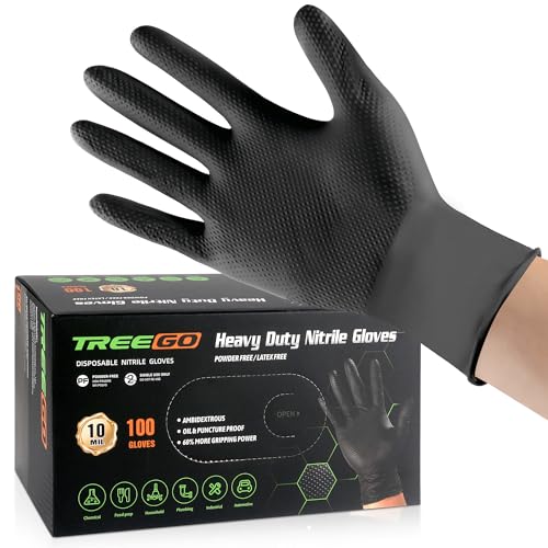 TREEGO 10 Mil Black Nitrile Gloves Heavy Duty —...