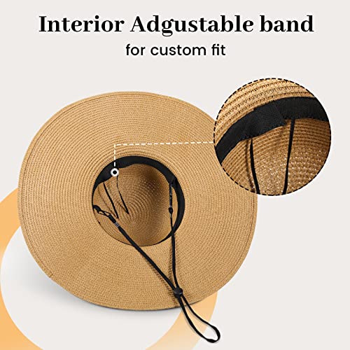 Image of Beach Sun Straw Hats for Women, UPF 50+ UV Sun Protection Wide Brim Summer Straw Hat Foldable Packable Roll up Cap