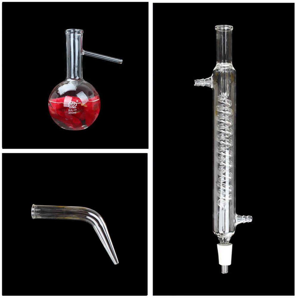 Destillationsgerät für ätherische Öle, 250 ml, Wasserdestillierer, Glaswaren-Set mit Kondensatorrohr
