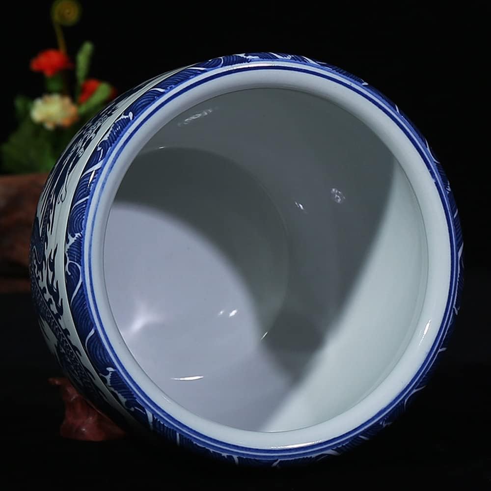 Ceramiczna doniczka, niebiesko-biała porcelanowa miska na ryby do dekoracji wnętrz i na zewnątrz, doniczka w stylu antycznym z nadrukiem kwiatowym