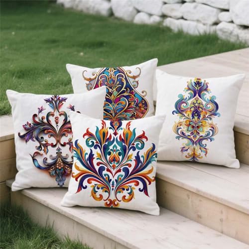 Housse coussin 70x70cm imperméable en lin texturé au design bohème chic - 4