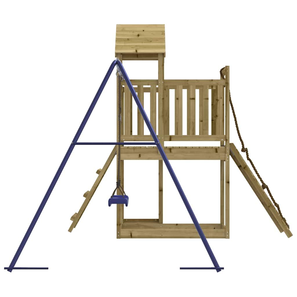 Imprägniertes Kiefernholz Spielturm mit Kletterwand, Schaukel, Sandkasten für Kinder ab 3 Jahren, robustes Garten-Klettergerüst mit Dach, Seil, Leiter, Zubehör, outdoor, langlebig und sicher