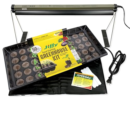 Ferry Morse Your Complete Indoor Seed Starting Kit Including Heat Mat, T5 Grow Light Fixture with 50 Cell 42mm Greenhouse