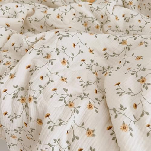 Image of BuLuTu Muslin Toddler Quilt Cute Baby Comforter for Crib, Soft Lightweight Muslin Blankets for Girls Boys, Wildflower Pattern, 47 inchx59 inch