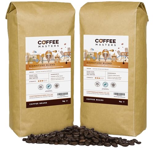 Coffee Masters Signature Blend Coffee Beans 2x1kg - 100% Arabica Coffee Beans - Medium Roast Whole Coffee Beans Ideal for Espresso Machines - Rainforest Alliance Accredited
