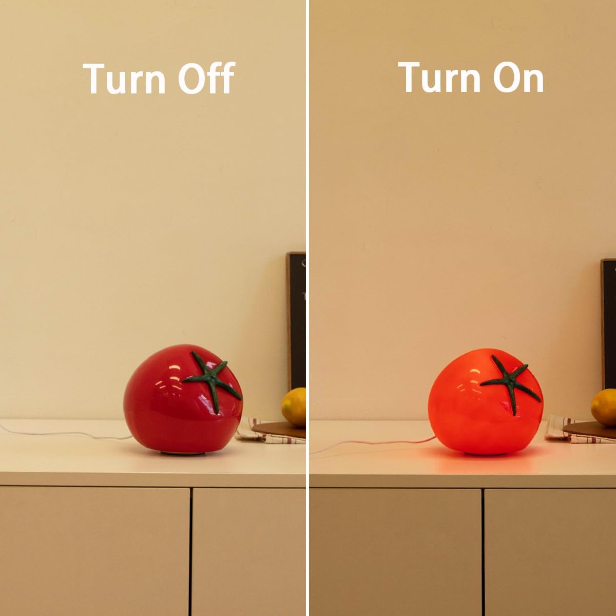 HEQET Table Lamp Tomato Glass Funky Lamp, USB Powered, Dimmable Cute Kawaii Novelty Accent Light for Bedroom & Kitchen Countertop, Unique Vintage Retro Home Decor, Cozy Warm Ambiance (Red)