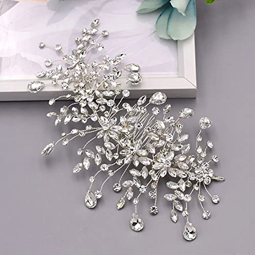 Wedding Tiara Bridal Hair Piece Silver Rhinestone Hair Accessory For Ladies,Rhinestone Bridal Bridesmaid Hair Comb Accessories (Silver Left And Right) #TOP5