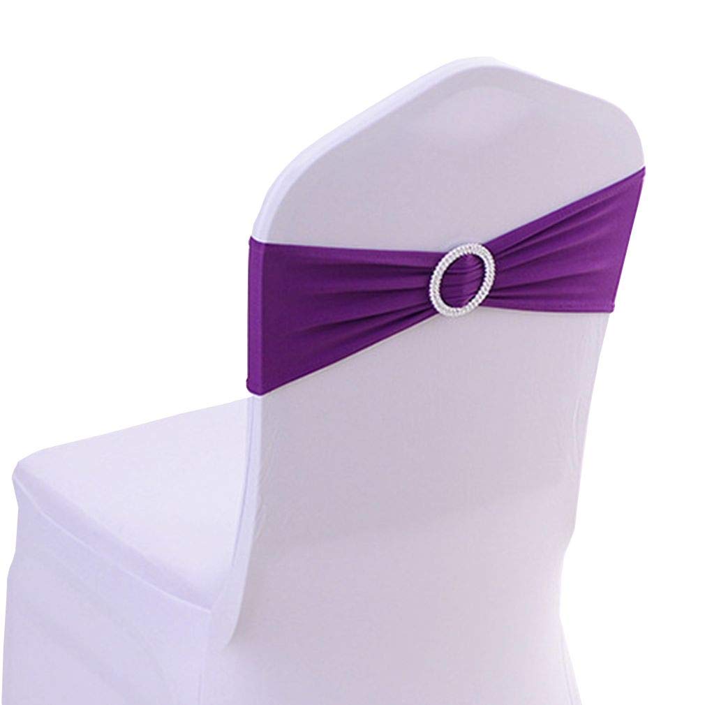 Xiang Ru Stretch Elastic Slider Chair Cover Band with Buckle Sash Bows for Party Wedding Event Purple 10 PCS 14CM (11.5")* 36CM (14.18")