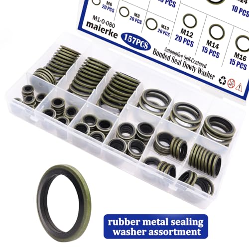 Maierke M1-O-080 157Pcs Automotive Self-Centered Bonded Seal Dowty Washer,10 Metric Sizes (M6 To M24) Bonded Seal Oil Washers Gasket Assortment Kit thumb #2