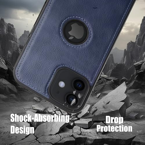 Image of Leather Case for Apple iPhone 12 Mini Premium Protective Stylish Slim Cover with Shockproof Raised Edges Blue