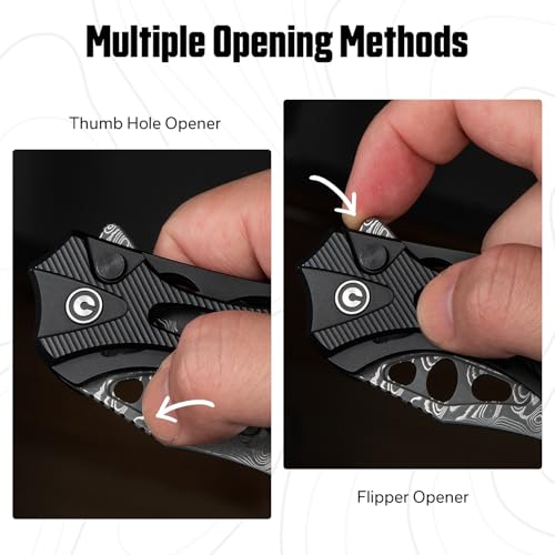 Image of CIVIVI Biophase Pocket Folding Knife for Men, 3.48 inch Damascus Blade Aluminum Handle, Lightweight Skeletonized Flipper Knife for Tactical Survival C23083-DS1 (Black)