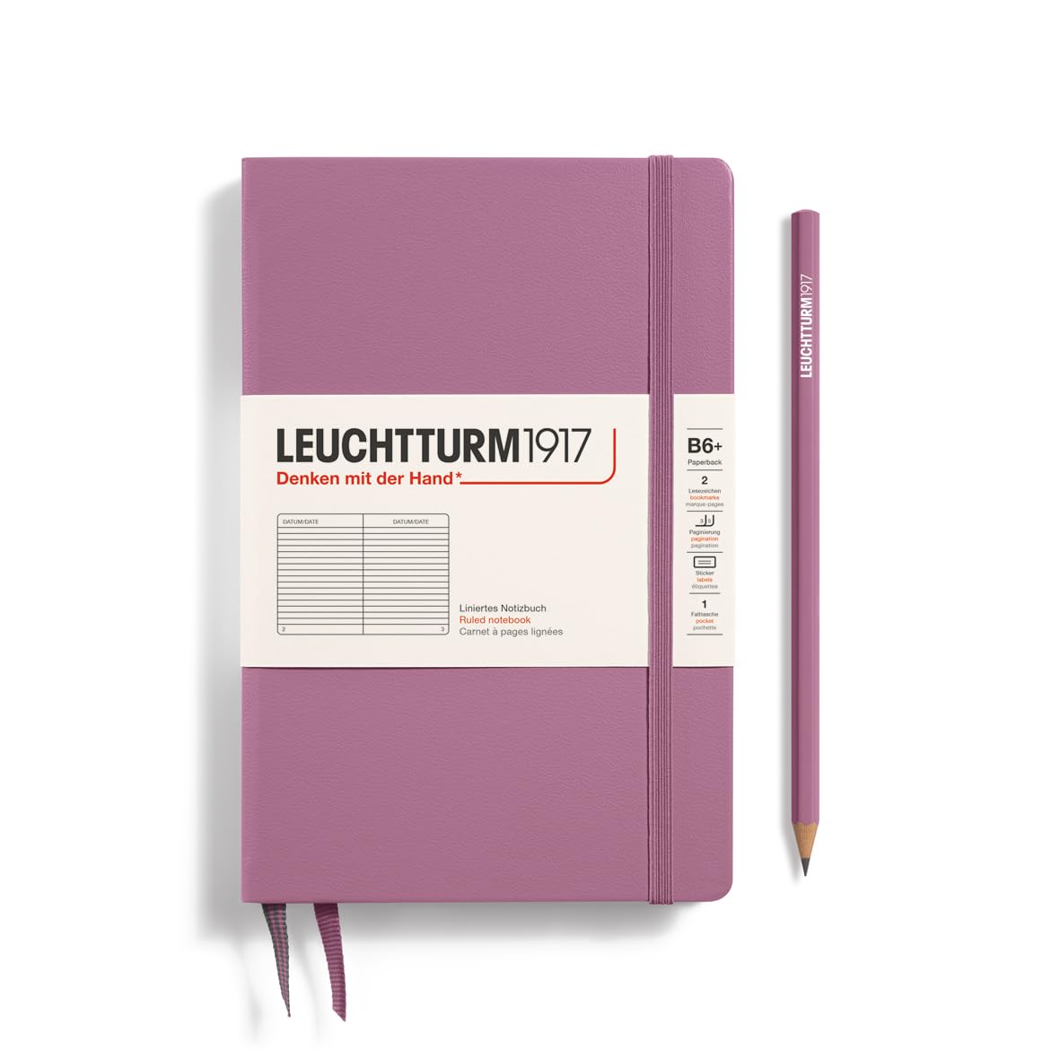 LEUCHTTURM1917 372349 Taccuini Paperback B6+, Copertina rigida, 219 pagine numerate, Dusty Rose, Righe
