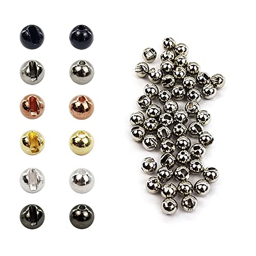 Think Fast Think Deep Aventik 50Pc Tungsten Beads Slotted Fly Tying Materials 10 Colors / 5 Sizes Jig Hooks Fly Fishing (Black Nickle, 1/18'' (3.50 Mm)) #TOP4