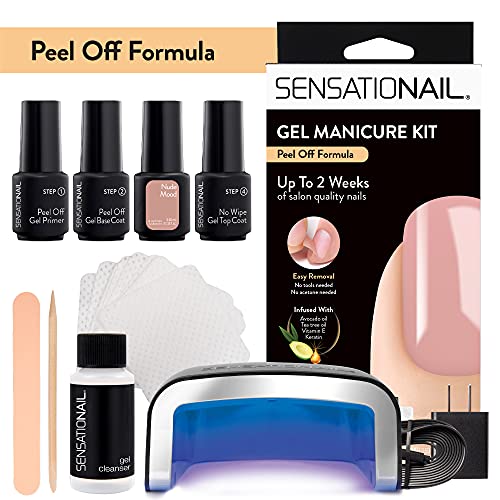 Sensationail Gel Manicure Starter Kit – Peel Off Formula, Nude Mood – Gel Nail Polish Kit With Peel Off Removal, No Acetone Needed – Color Lasts Up To 2 Weeks – Removes In Seconds, Beige, 20 Piece Set #TOP28