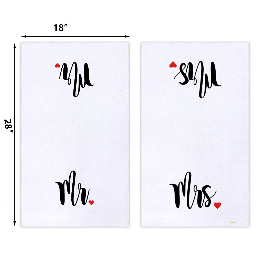 Mr and Mrs Kitchen Dish Towel 18 x 28 Inch, Couple Newlyweds Tea Towels Dish Cloth for Cooking Baking Wedding or Engagement Gift Set of 2