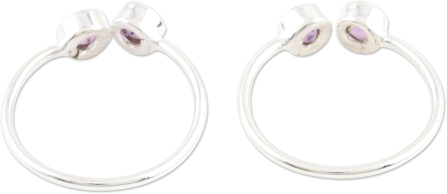 NOVICA Handmade .925 Sterling Silver Amethyst Toe Rings Garnet Pair India Birthstone 'Violet Dazzle'Pair