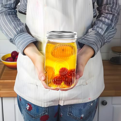 Image of Amzcku 32 oz Vintage Mason Jars with Lids, Regular Mouth Canning Jar, Safe For Storage, Canning, Pickling, Preserving, Fermenting, DIY Crafts & Decor 4 Pack