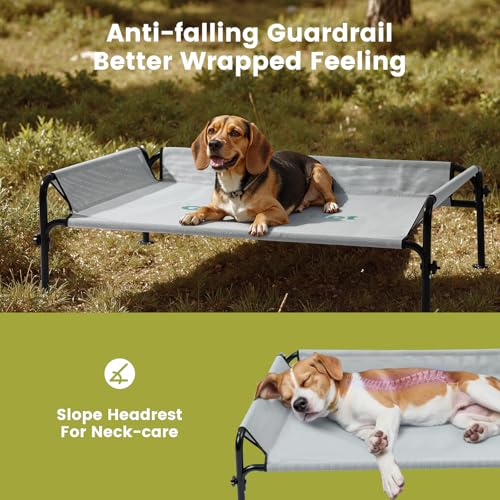 Gardner Pet Elevated Dog Bed for Medium Size Dog, Outdoor Raised Bed Waterproof Portable Cooling Cot Pet Hammock Bed with 3-Sided Guardrail, Breathable Mesh, Grey, 42 Inches - Image 3