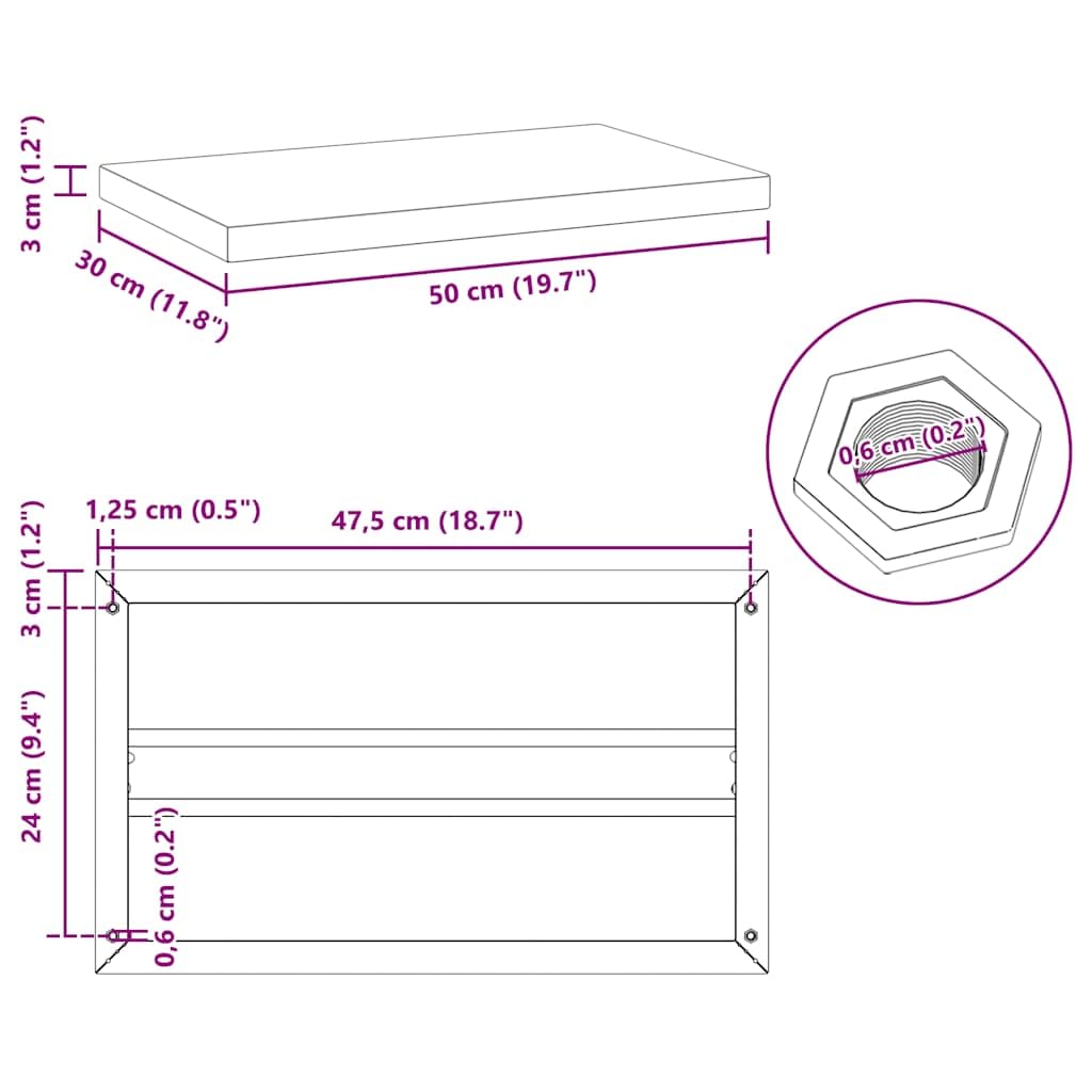 Lot de 2 étagères murales flottantes en acier inoxydable - 50 x 30 cm - Économie d'espace avec une grande capacité de charge - Pour salon, chambre à coucher, bureau et cuisine - Pour un