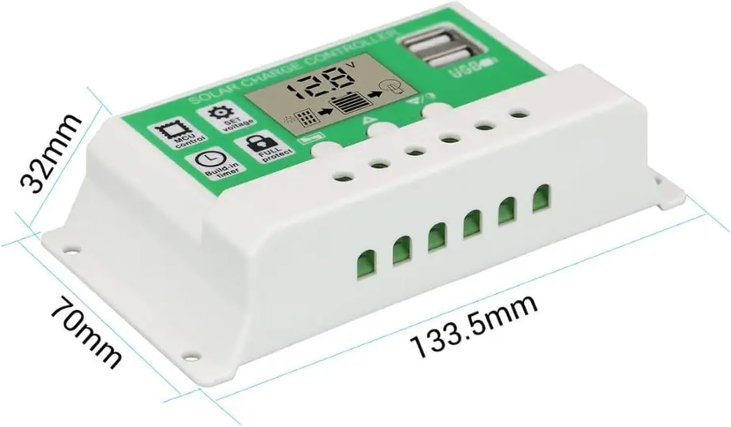 30A 20A 10A PWM Solar Charge Controller Lithium Battery Lead Acid Battery 12V 24V Auto with Dual USB Solar Regulator(10A)