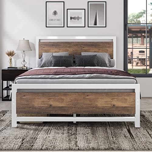 Hombck Queen Bed Frame, Queen Platform Bed Frame With Wood Headboard And Footboard, Heavy Duty Steel Slat Supports, Under Bed Storage, No Box Spring Needed, Easy Assembly, Noise Free, White #TOP1