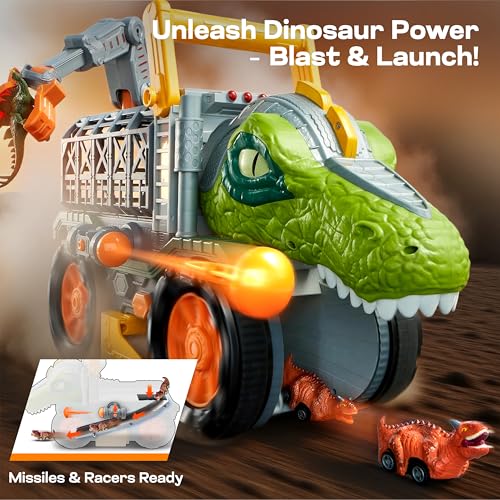 JOVA Vroomix Dinosaur Toy for Kids 2 3 4 5+ Year Old, Extra Large Dinosaur Monster Truck with Figures, T-Rex Toy with Launcher and Darts, Crane Arm & Tunnel, Jurassic Toy for Boys Birthday Gift - image 5