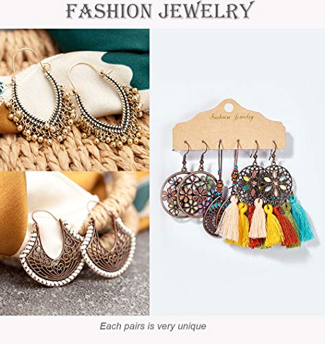 21 Pairs Boho Drop Dangle Earrings For Women Girls Colorful Tassel Hoop Vintage Statement Earrings Lightweight Bohemian National Teardrop Hollow Leaf Wooden Beaded Hippie Jewelry Cute Earrings Set #TOP5