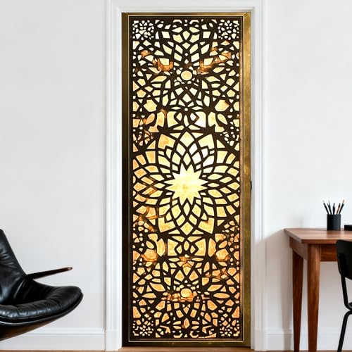 Image of Nuxovilar Moroccan Door Stickers Peel Stick PVC 30.3x78.7 in Cover | Door Stickers Wall Decals Peel Stick Cover Vinyl Art Poster Bedroom Living Room Boho Home (Moroccan)